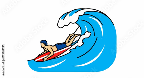 Dynamic surfer rides powerful blue ocean wave, embracing thrilling adventure and coastal freedom with vibrant energy