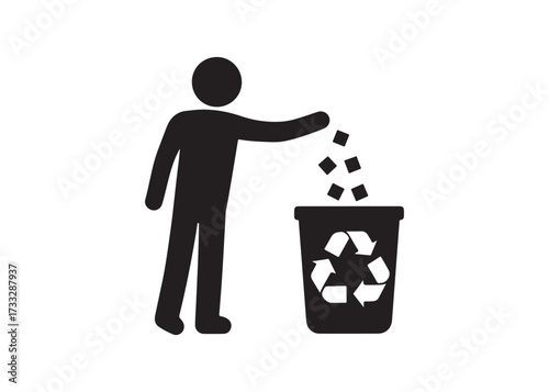 Silhouette of a man throwing garbage isolated on white background