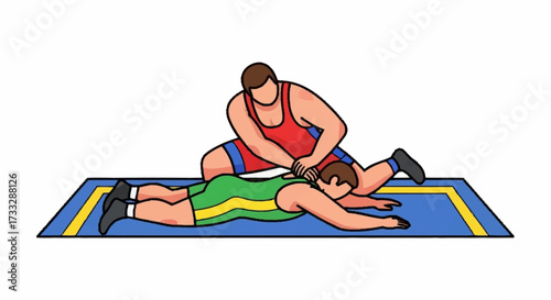 Dynamic wrestler receives crucial neck adjustment from coach on mat, emphasizing recovery and performance