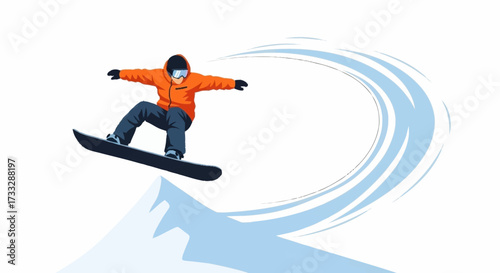 Dynamic snowboarder conquers the mountain air, performing an exhilarating jump with icy spray and a sense of freedom.