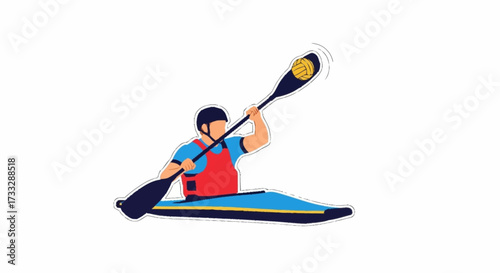 Dynamic kayaker paddling vigorously with a yellow ball on their paddle, capturing action and adventure in sports