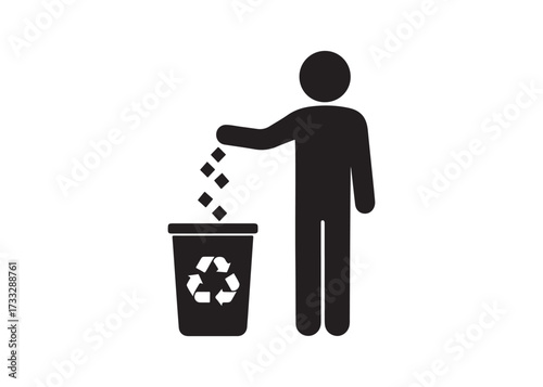 Silhouette of a man throwing garbage isolated on white background