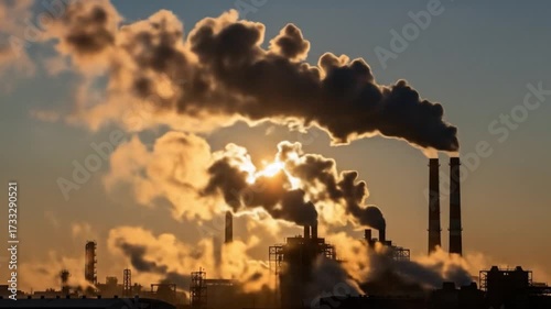 Pollution obscures setting sun at factory