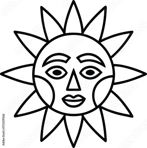 african mask mandala with abstract sun illustration on transparent background