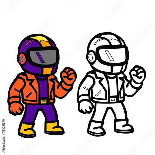 Colorful Vector Space Racer Character – Futuristic Helmet Biker Mascot Illustration