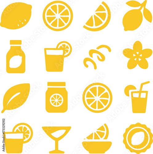 set of orange juice and lemon