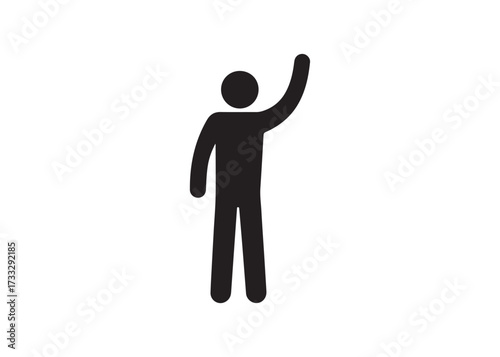 Stick figure waving hand isolated on white background in greeting pose