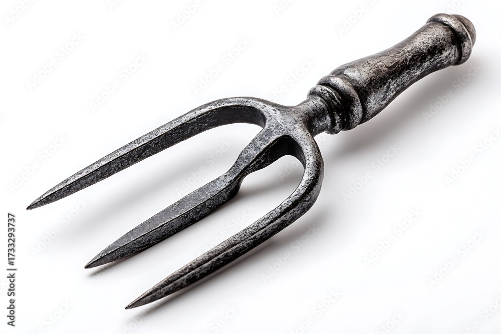 Obraz premium Antique metal pitchfork adds rustic charm to your design projects, creating an earthy and vintage vibe for agricultural or Halloween themed designs