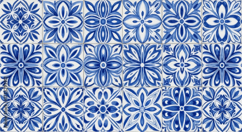 Traditional blue and white floral patterned ceramic tiles
