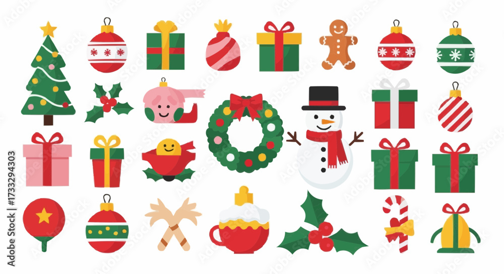 Naklejka premium Collection of cute christmas holiday icons and decorations