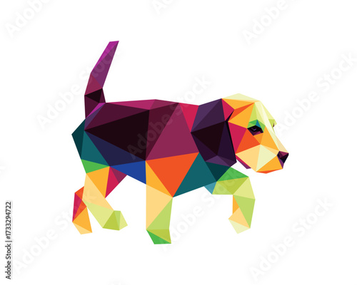 Cute Little Dog in Colorful Polygonal Low Poly. Little Dog Colorful Vector. Colorful Abstract Picture of Cute Dog. Good for kids book