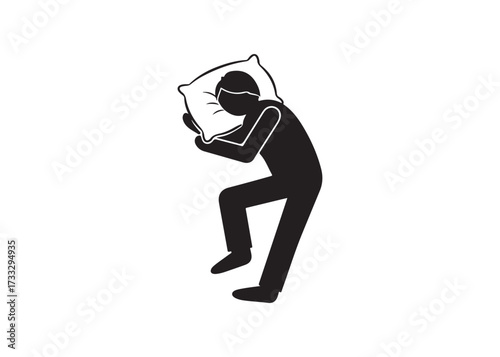 Person sleeping on side with pillow isolated on white background