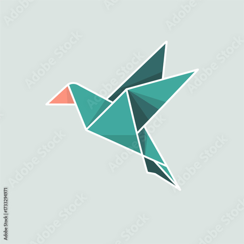 Origami hummingbird logo, geometric paper bird, creative craft identity, minimal eco friendly brand, clean modern vector