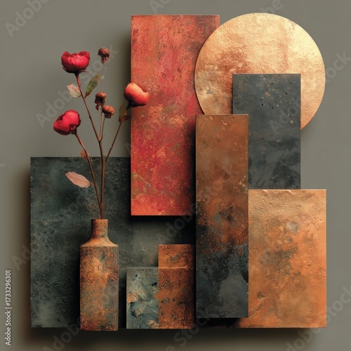 artistic collage of shapes on a wall