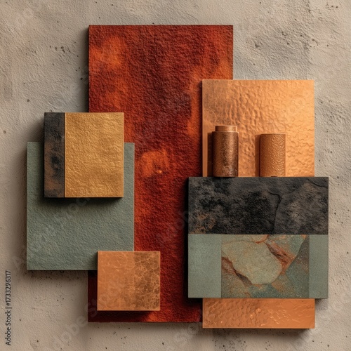 artistic collage of shapes on a wall