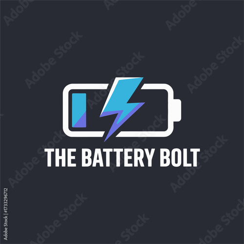 The battery bolt emblem, bright electric strike, portable power supply icon, charging technology concept, bold modern vector