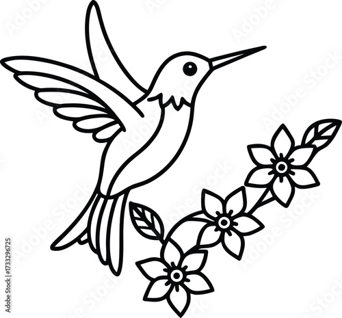 aztec hummingbird surrounded by flowers illustration on transparent background