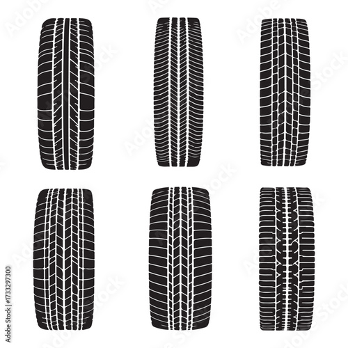 Tire tracks dirty set collection silhouette vector illustration flat design.