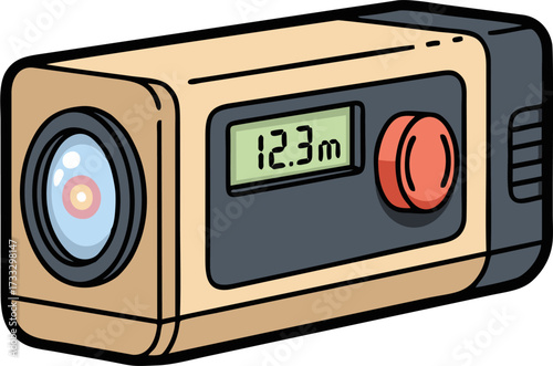 Cartoon Action Camera Displaying Distance with Red Button and Lens