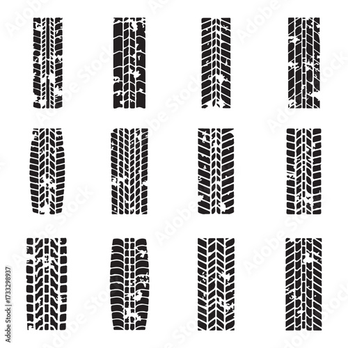 Tire tracks dirty set collection silhouette vector illustration flat design.