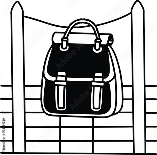 backpack hanging on fence illustration on transparent background