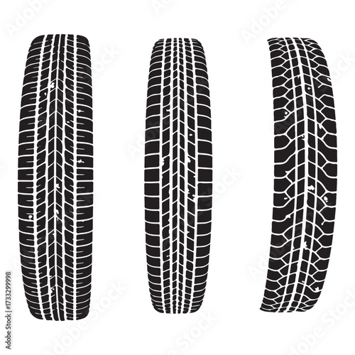 Tire tracks dirty set collection silhouette vector illustration flat design.