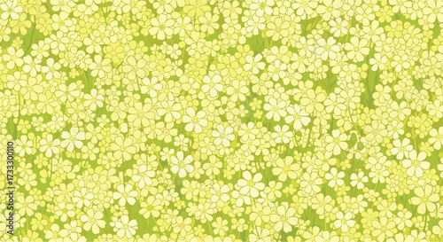 A vibrant field of small yellow flowers in full bloom under soft daylight.