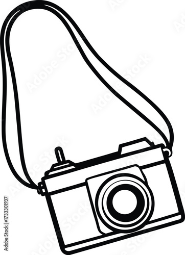 camera hanging from strap illustration on transparent background