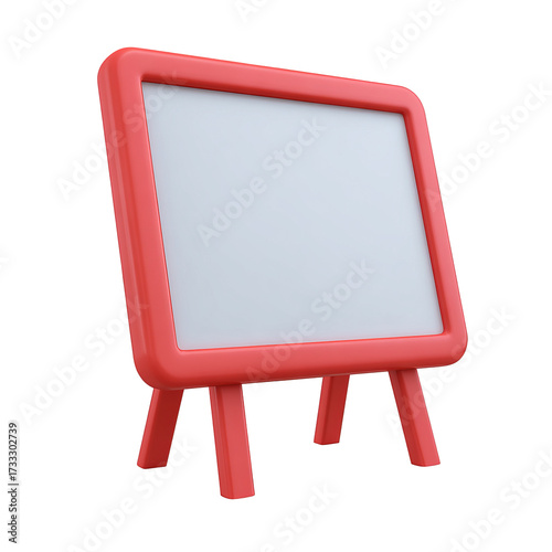 Red easel with blank white board