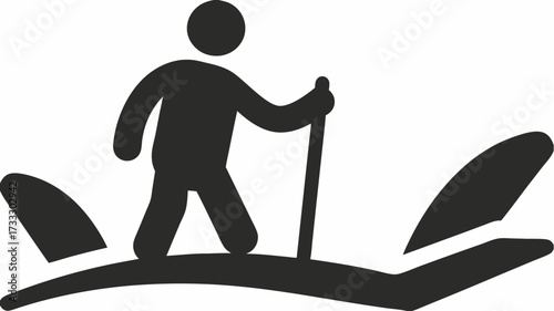 Dynamic hiker with trekking poles conquering challenging terrain, symbolizing adventure and achievement for active outdoor enthusiasts.
