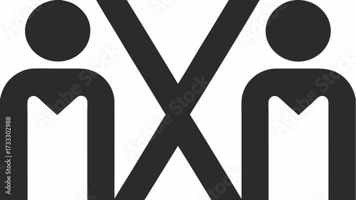 Two stylized figures facing each other separated by an 'X' symbol, representing conflict, disagreement, or opposition in a clear, modern design.