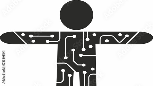 Futuristic human silhouette integrated with circuit board design symbolizing technology and innovation