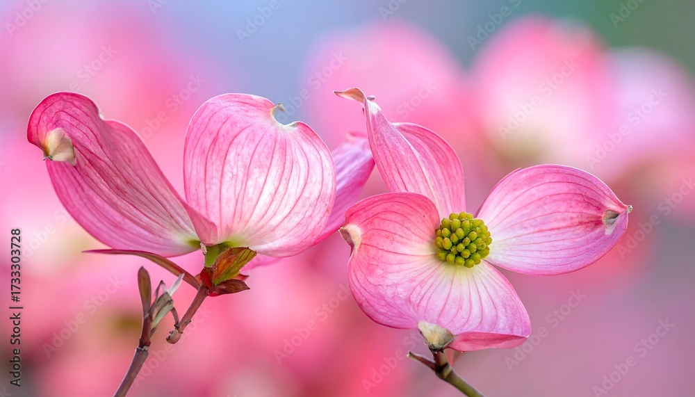 Obraz premium Close-up capture of vibrant pink blossoms with delicate petals and a textured central core. Blurred background creates soft focus