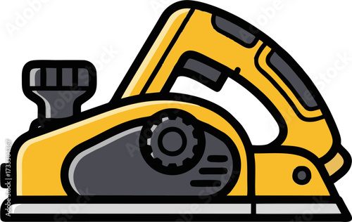 Cartoon Electric Hand Planer with Yellow Body and Black Accents