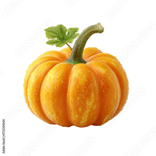 Orange pumpkin with stem and leaf