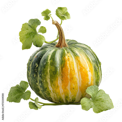 Colorful small pumpkin with leaves