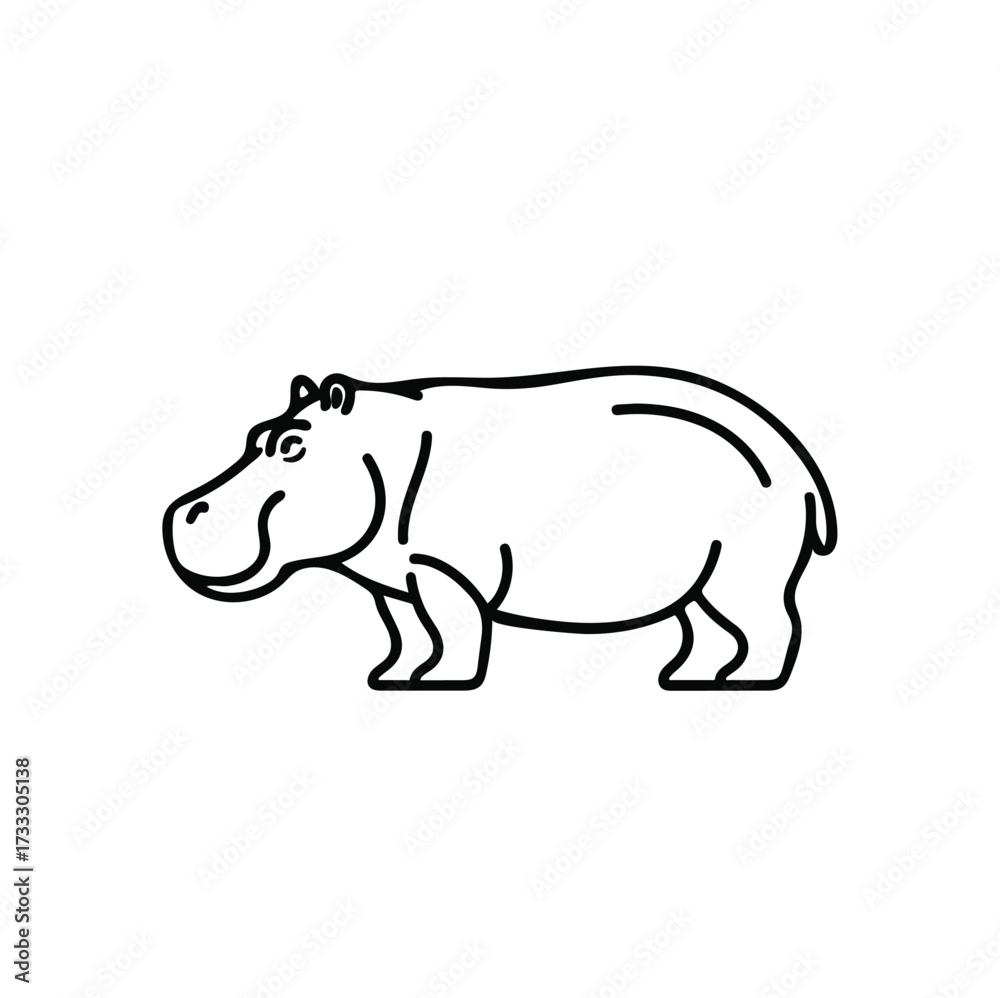 Fototapeta premium HIPPOPOTAMUS outline vector icon on white background.