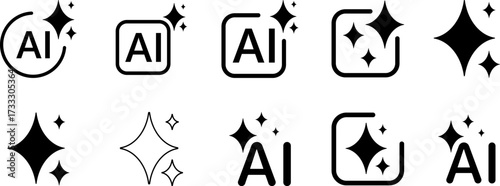 Collection of ai icons with sparkling starbursts and outlines