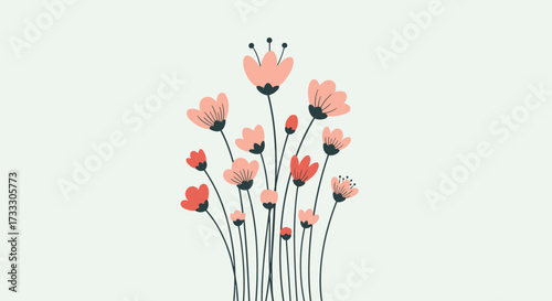 A beautiful collection of small blooming wildflowers with delicate petals and slender stems.
