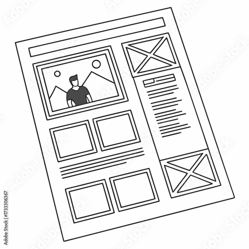 Website wireframe layout design showing content blocks and image placeholders