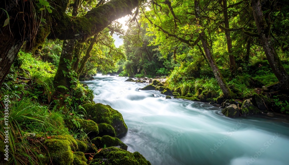 Obraz premium Lush forest stream scene