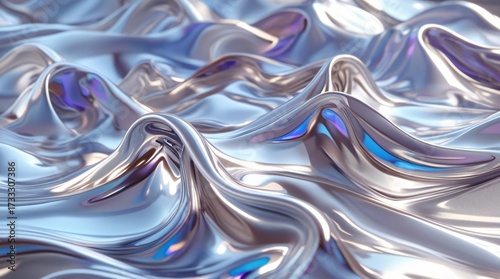macro close-up texture of metallic silver waves, polished reflective surface