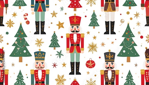 Festive nutcracker pattern on white background