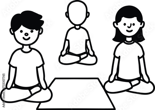 children practicing yoga outdoors illustration on transparent background