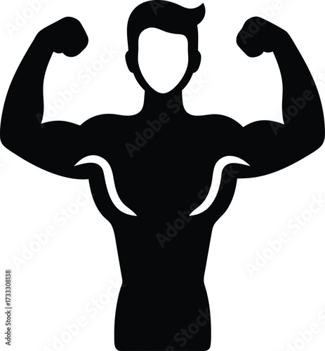 Flexing Muscles Silhouette Vector Art Illustration