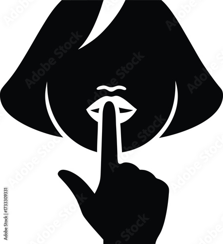 Shushing Gesture Finger On Lips Silhouette Vector Art Illustration