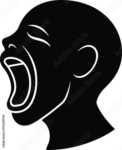 Yawning Gesture Sleepy Pose Silhouette Vector Art Illustration