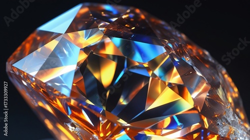 ultra realistic close-up macro of crystal gemstone facets, glowing transparent surfaces with rainbow light refractions