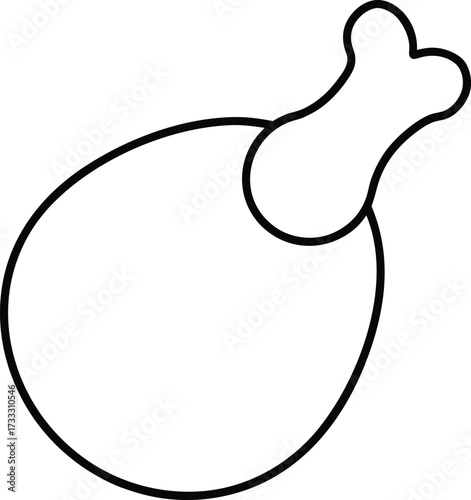 Simple Line Art Icon of a Chicken Leg, Isolated on White Background
