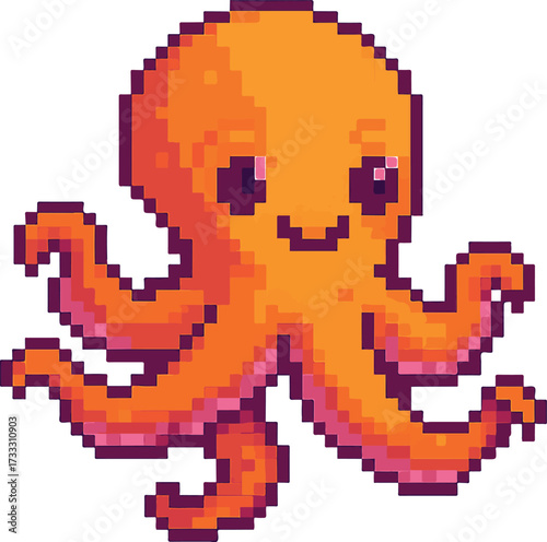 cute octopus with pixel art style, eps 10 illustration